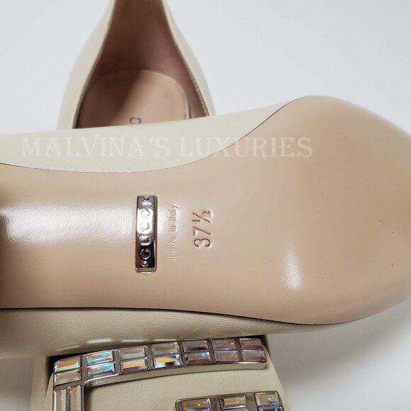 GUCCI SHOES MADELYN PUMPS CRYSTAL G BUCKLE LEATHER sz IT 37.5 US 7.5 - Picture 10 of 12